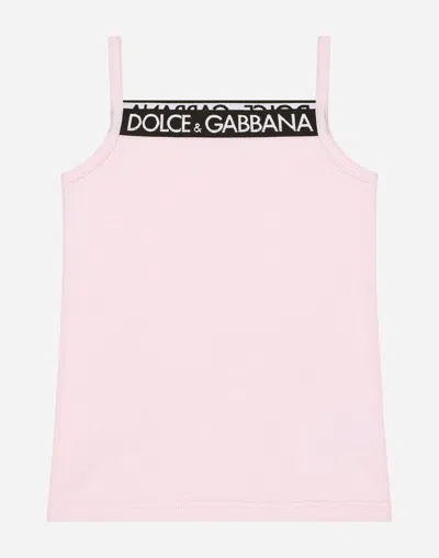 Dolce & Gabbana Kids' Jersey Tank Top With Dolce&gabbana Logo In Pink