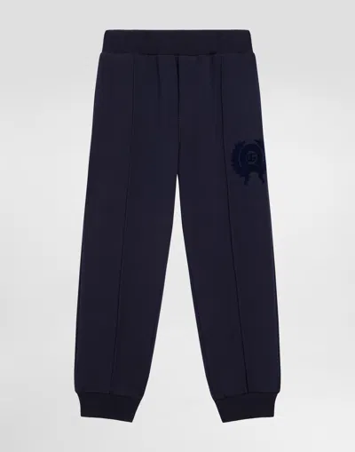 Dolce & Gabbana Kids' Jersey Trousers With Dolce&gabbana Patch In Blue