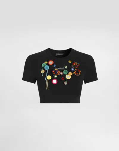 Dolce & Gabbana Jersey T-shirt With Applications In Black