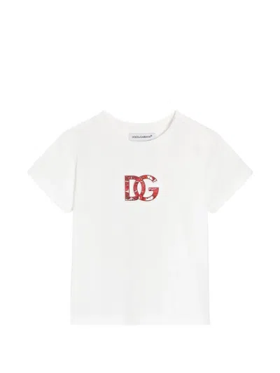 Dolce & Gabbana Babies' Jersey T-shirt With Embossed Logo In White