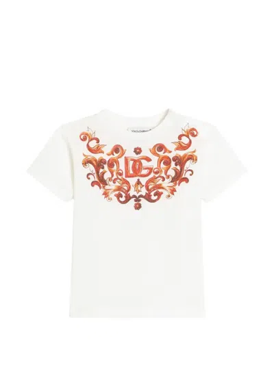 Dolce & Gabbana Babies' Jersey T-shirt With Print And Sequin Embroidery In White