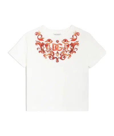Dolce & Gabbana Jersey T-shirt With Print And Sequin Embroidery In White