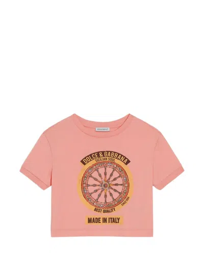 Dolce & Gabbana Kids' Jersey T-shirt With Print In Pink