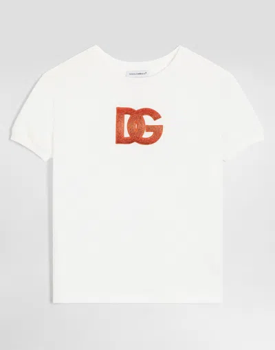 DOLCE & GABBANA JERSEY T-SHIRT WITH SEQUIN LOGO EMBROIDERY