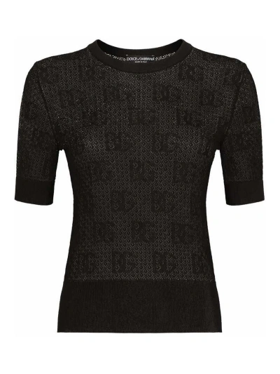 Dolce & Gabbana Monogram-jacquard Round-neck Top In Black