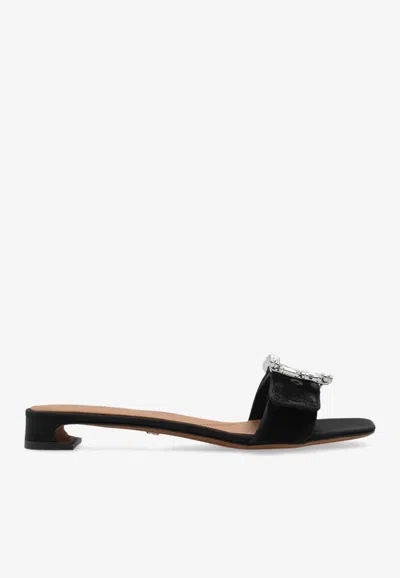 Dolce & Gabbana Jewel Buckle Velvet Flat Sandals In Multi