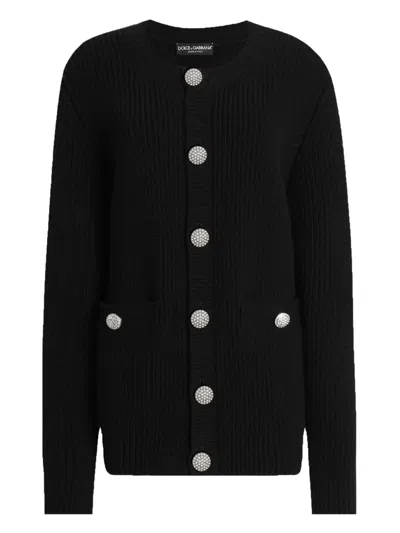 DOLCE & GABBANA JEWEL-BUTTON RIBBED CARDIGAN