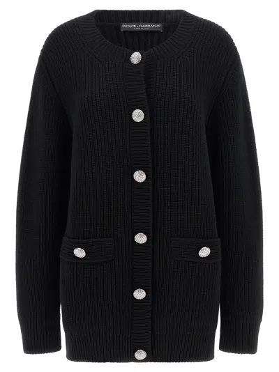 DOLCE & GABBANA JEWEL BUTTONS CARDIGAN SWEATERS AND CARDIGANS BLACK