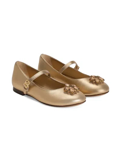 Dolce & Gabbana Jewel-embellished Ballet Flats In Gold