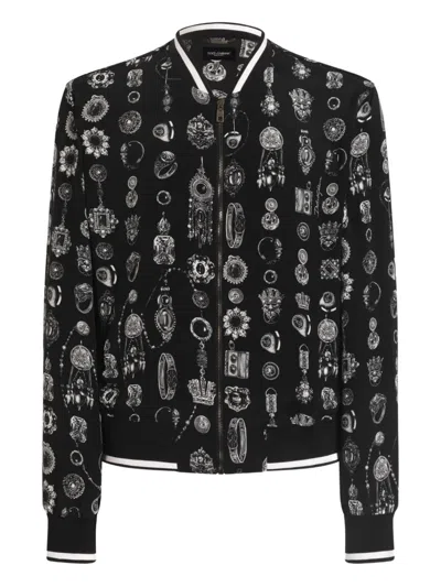 Dolce & Gabbana Jewel-print Zip Jacket In Black