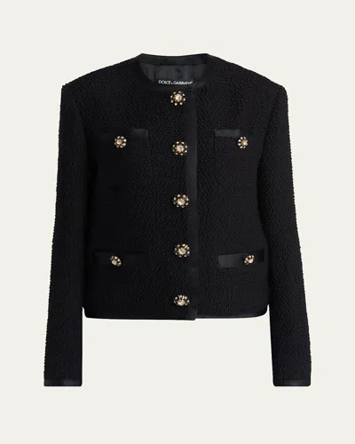 Dolce & Gabbana Jeweled Button Boucle Jacket In Black