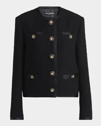 DOLCE & GABBANA JEWELED BUTTON BOUCLE JACKET