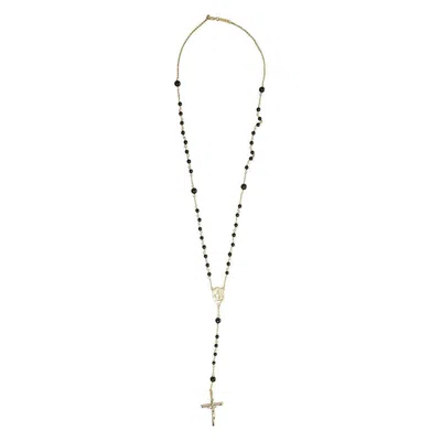 Dolce & Gabbana Pale Gold Cross Necklace In Gold/black