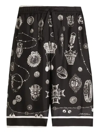 Dolce & Gabbana Jewellery-print Drawstring Shorts In Black