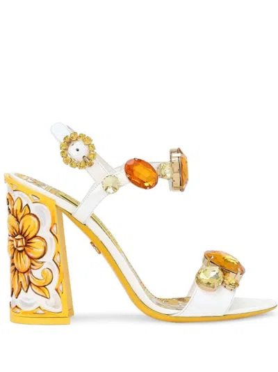 Dolce & Gabbana Leather Embellished Heeled Sandals 105 In Multi