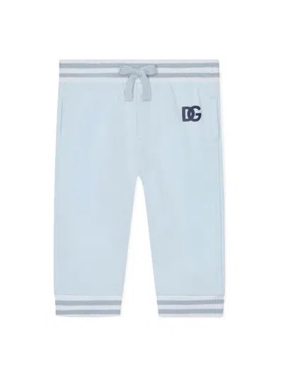 Dolce & Gabbana Kids' Logo-embroidered Cotton Track Pants In Light Blue