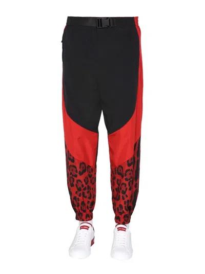 Dolce & Gabbana Nylon Jogging Pants With Leopard Print In Multi