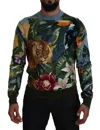 Dolce & Gabbana Jungle Wool Silk Pullover Logo Sweater In Multi