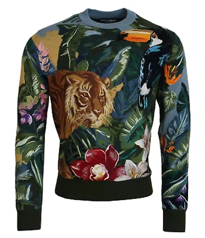 Pre-owned Dolce & Gabbana Jungle Embroidered Wool-silk Sweater