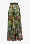 Dolce & Gabbana Jungle Print Pleated Georgette Maxi Skirt In Multicolor