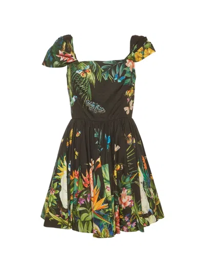Pre-owned Dolce & Gabbana Jungle-print Flared Mini Dress In Black