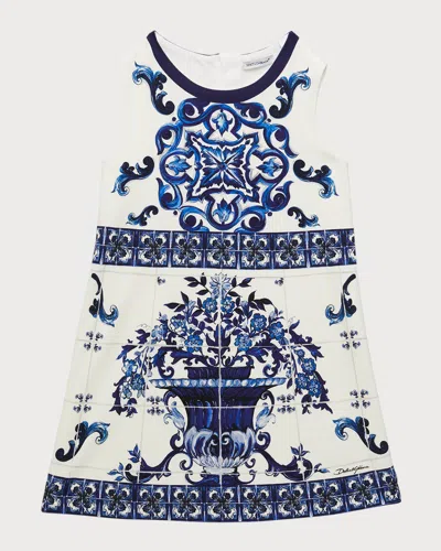 Dolce & Gabbana Junior Kids' Girl's Mediterraneo Majolica Jersey A-line Dress In Blue