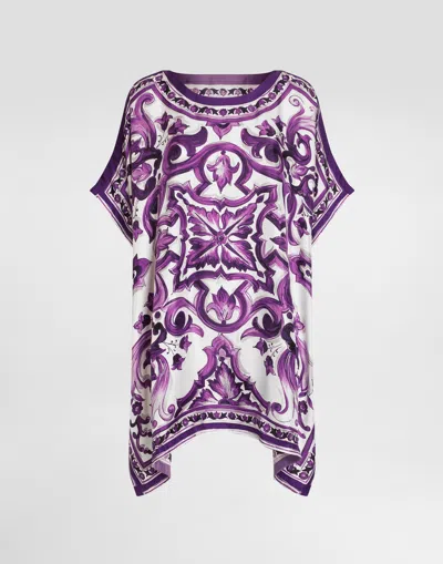 Dolce & Gabbana Kaftano In Twill Stampa Maiolica In Purple