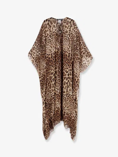 Dolce & Gabbana Kaftano Silk Dress In Brown