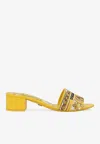 Dolce & Gabbana Karol Embroidered Block-heel Slide Sandals In Yellow