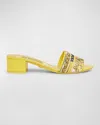 Dolce & Gabbana Karol Embroidered Block-heel Slide Sandals In Yellow Multicolor