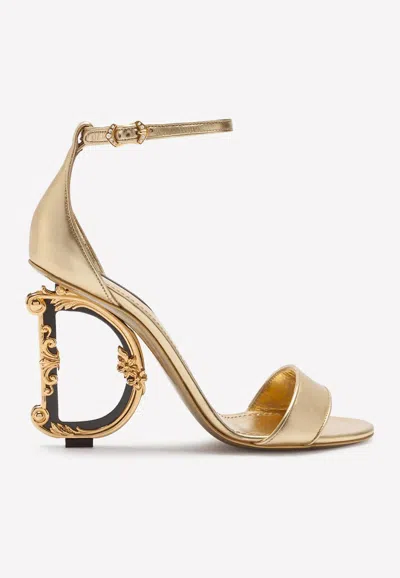 Dolce & Gabbana Keira 105 Dg Baroque Heel Sandals In Metallic Leather In Gold