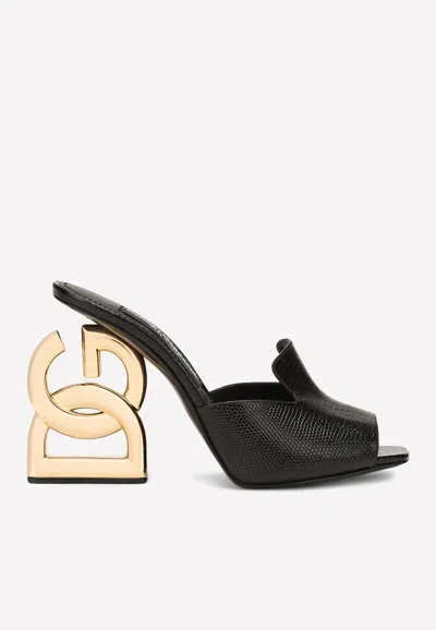 Dolce & Gabbana Keira 105 Dg Mules In Animal Print Calf Leather In Black