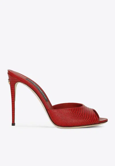Dolce & Gabbana Keira 105 Iguana-print Leather Mules In Red