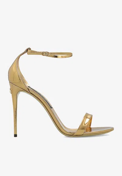 Dolce & Gabbana Keira 105 Mirrored-effect Leather Sandals In Gold