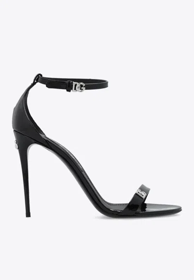 Dolce & Gabbana Black Sandals With Dg Logo Detail In Patent Leather Woman