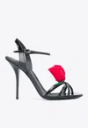 Dolce & Gabbana Rose-emebllished Leather High-heel Sandals In Black