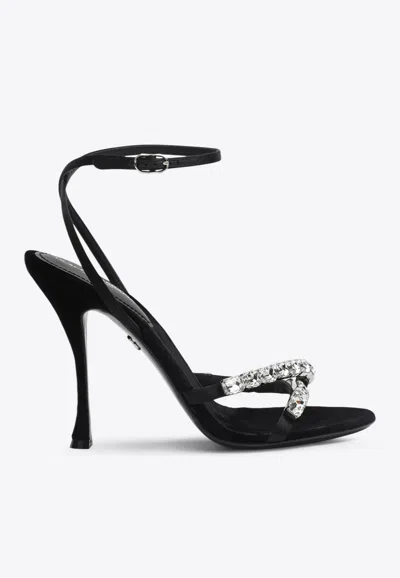 Dolce & Gabbana Keira 105 Satin Sandals With Gemstone Embellishments In Black