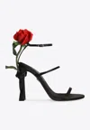 Dolce & Gabbana Keira 105 Satin Sandals With Rose Applique In Black