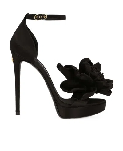 DOLCE & GABBANA DOLCE  GABBANA FLOWER DETAILED PLATFORM SANDALS