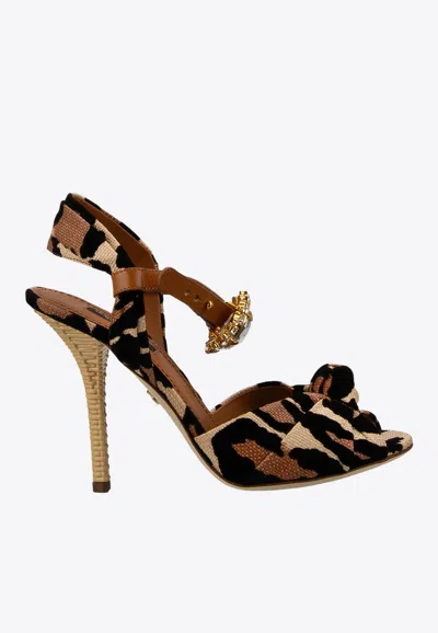 Dolce & Gabbana Keira 120 Leopard Crystal Brooch Sandals In Brown