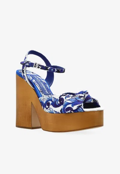 Dolce & Gabbana Keira 145 Majolica Wedge Sandals In Blue