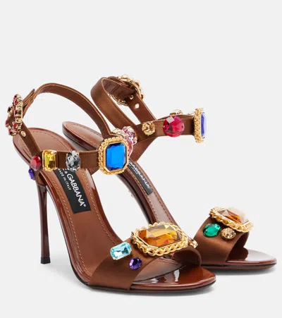 Dolce & Gabbana Keira 2.0 105 Embellished Satin Sandals In Brown
