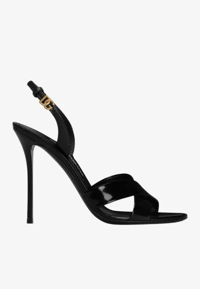 Dolce & Gabbana Keira 2.0 105 Polished Leather Slingback Sandals In Black
