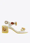 Dolce & Gabbana Stone Embellished Leather Block-heel Sandals In White