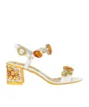 Dolce & Gabbana Stone Embellished Leather Block-heel Sandals In Multicolor