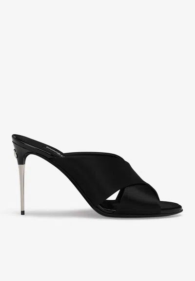 Dolce & Gabbana Satin Mules With Metal Heel. In Black