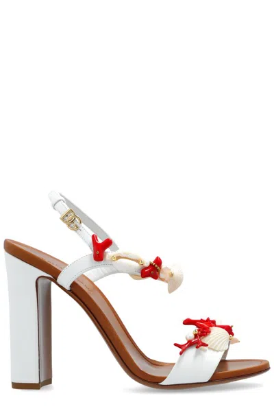 Dolce & Gabbana Keira Coral Beaded Ankle-strap Sandals In White