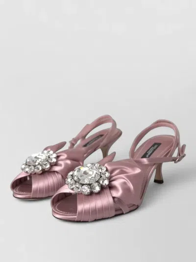 Dolce & Gabbana Keira Crystal Bow Satin Kitten Heel Sandals In Pink