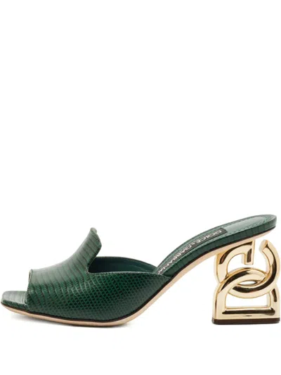 Pre-owned Dolce & Gabbana Keira Embossed-letter Dg-heel Sandals In Green