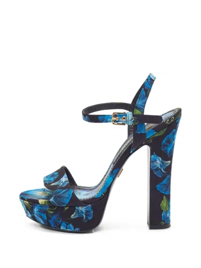 Pre-owned Dolce & Gabbana Keira Floral Platform Sandals In Blue